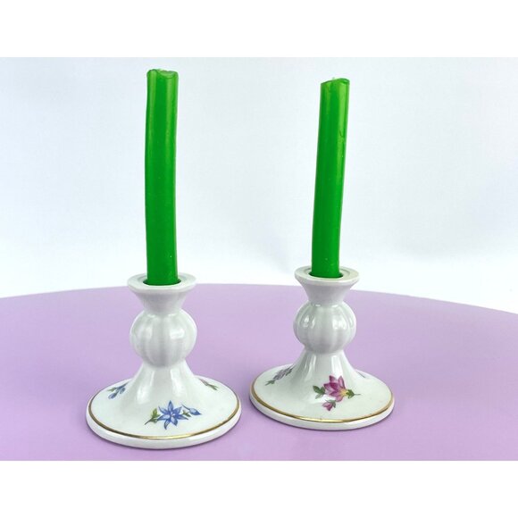 Vintage 80s GDR porcelain mini candle holders, East Germany candlesticks, pair - Picture 1 of 9